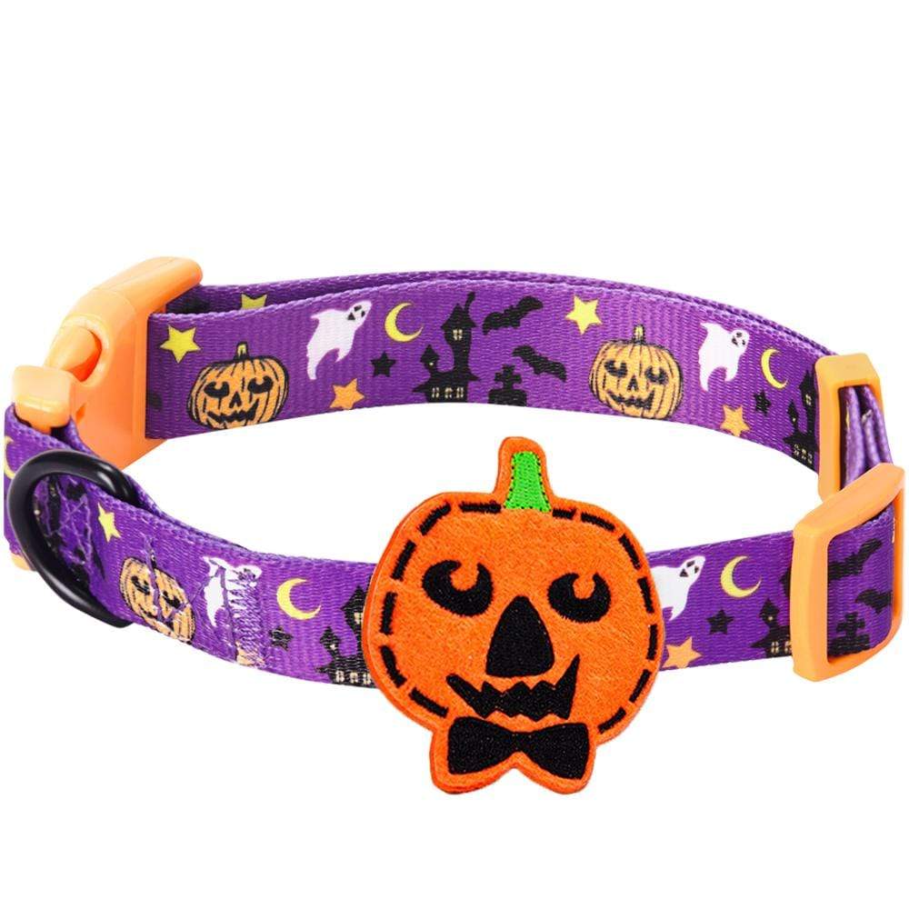 Halloween Dog Collar with Pumpkin, Skull, Bats and Spiders Design
