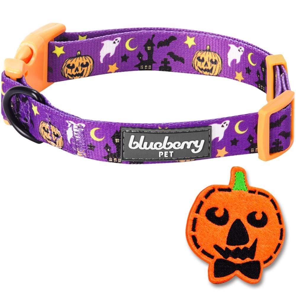 Halloween Dog Collar with Pumpkin, Skull, Bats and Spiders Design