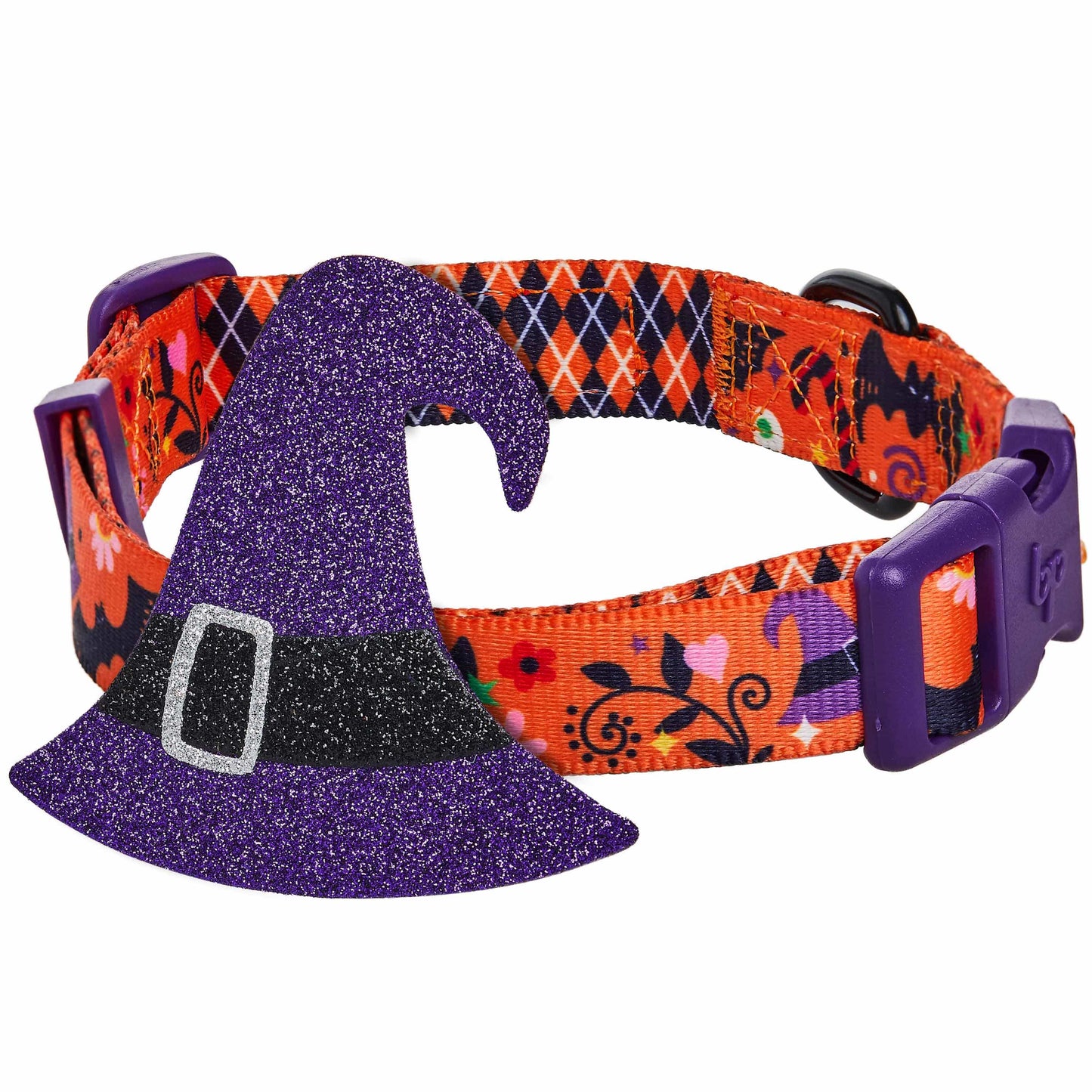 Halloween Dog Collar with Pumpkins, Ghosts and Witch Hat Design